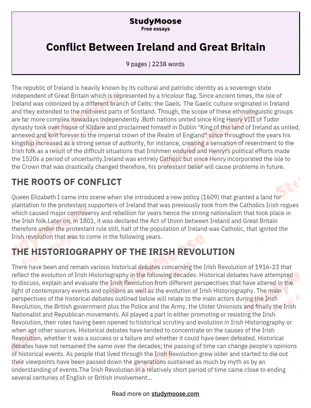 Conflict Between Ireland and Great Britain