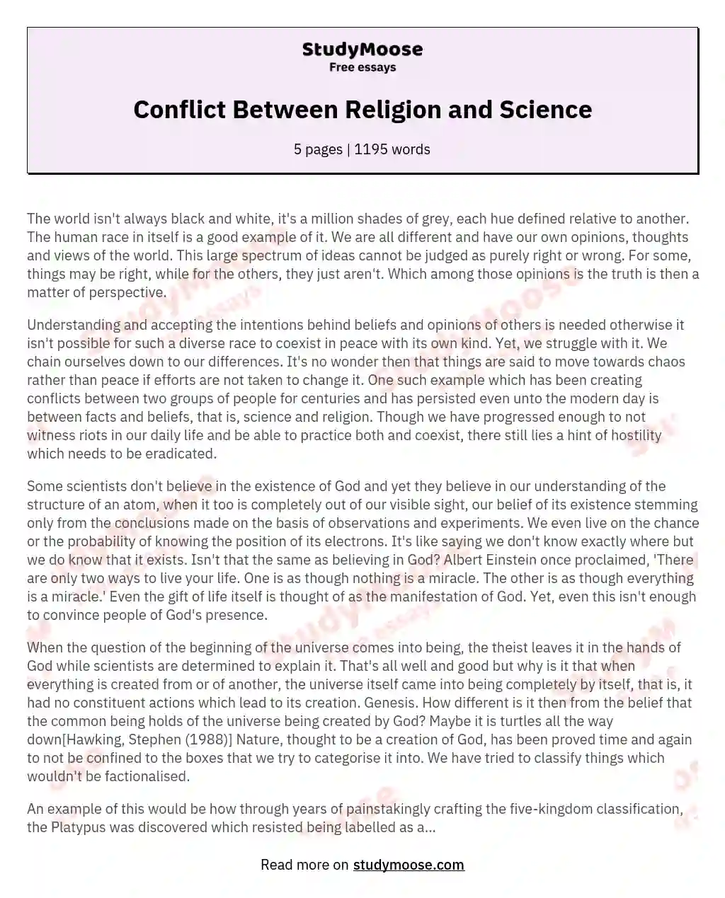 Conflict Between Religion and Science essay