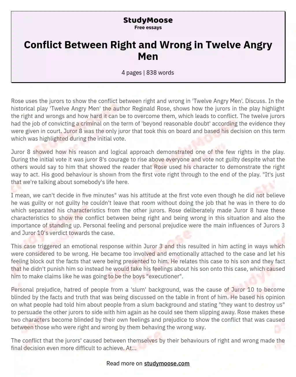 Conflict Between Right and Wrong in Twelve Angry Men essay