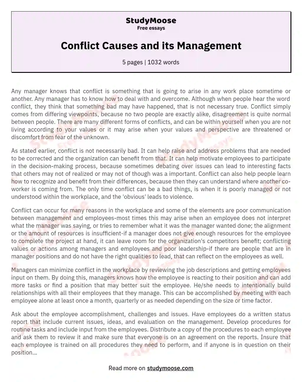 Conflict Causes and its Management essay