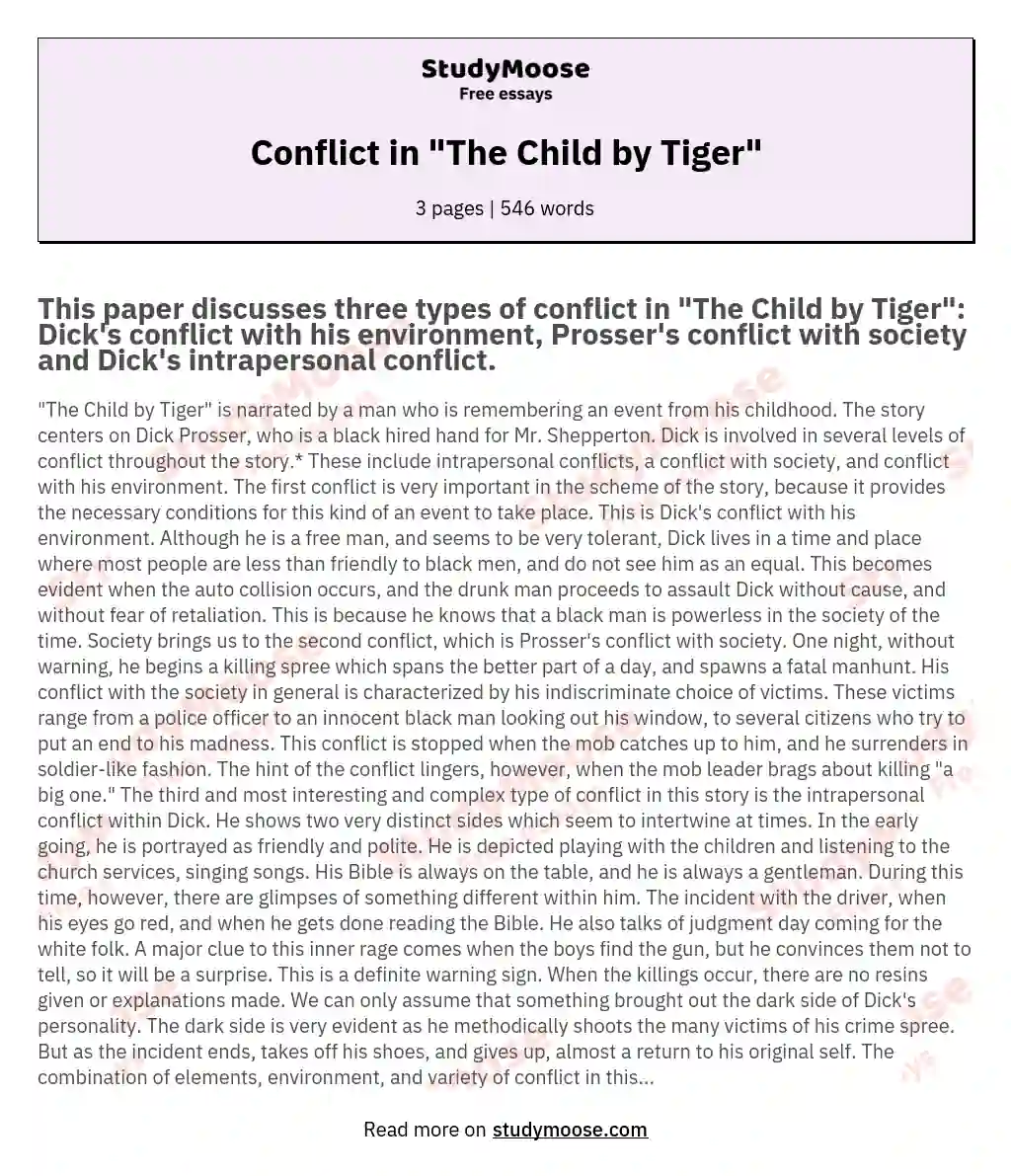Conflict in "The Child by Tiger" essay