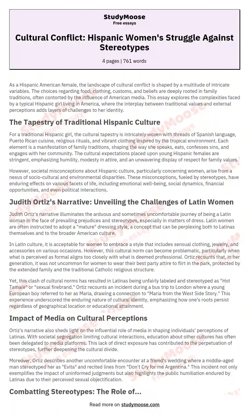Cultural Conflict: Hispanic Women's Struggle Against Stereotypes essay
