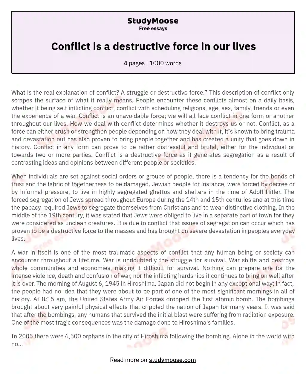 Conflict is a destructive force in our lives essay