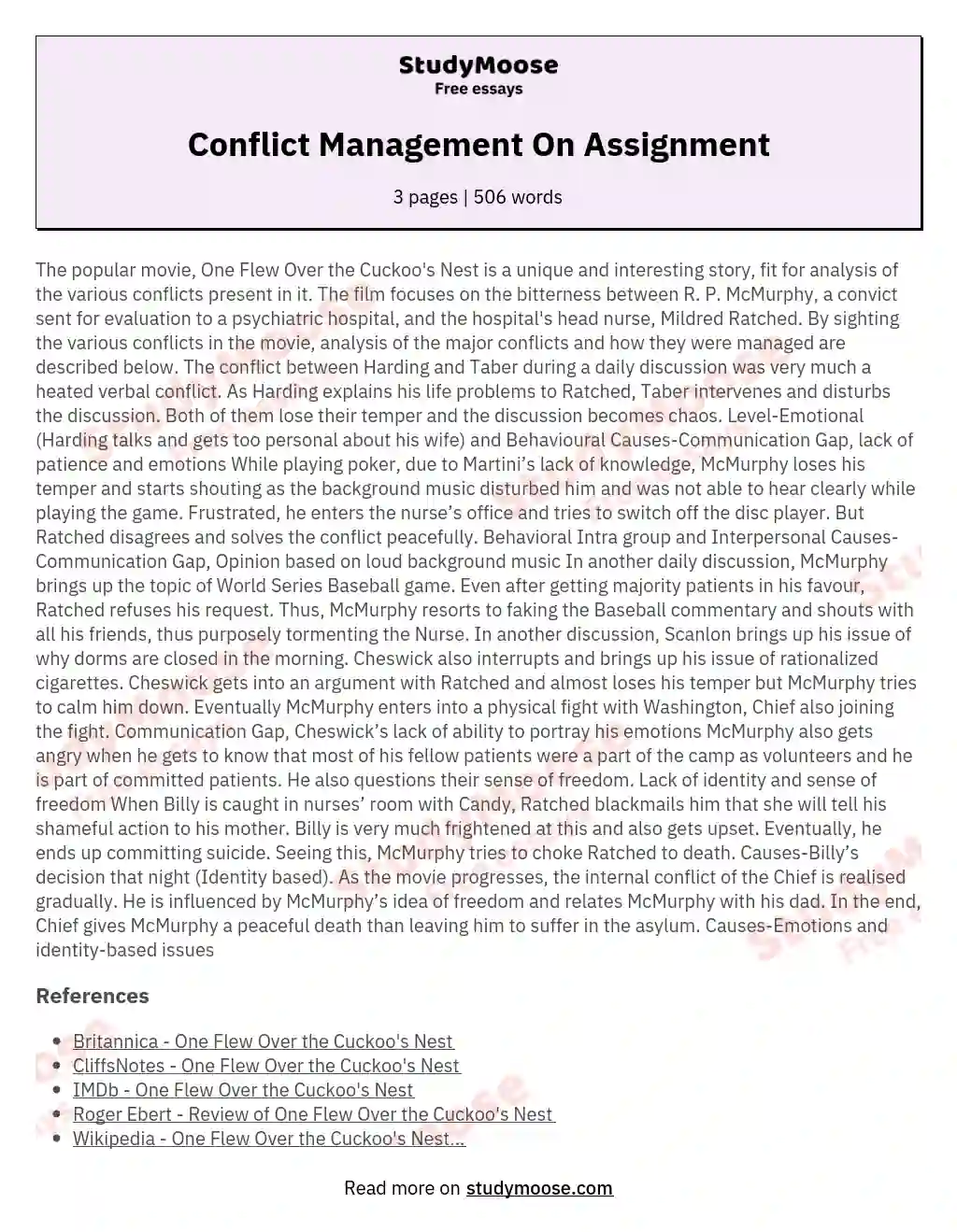 Conflict Management On Assignment essay