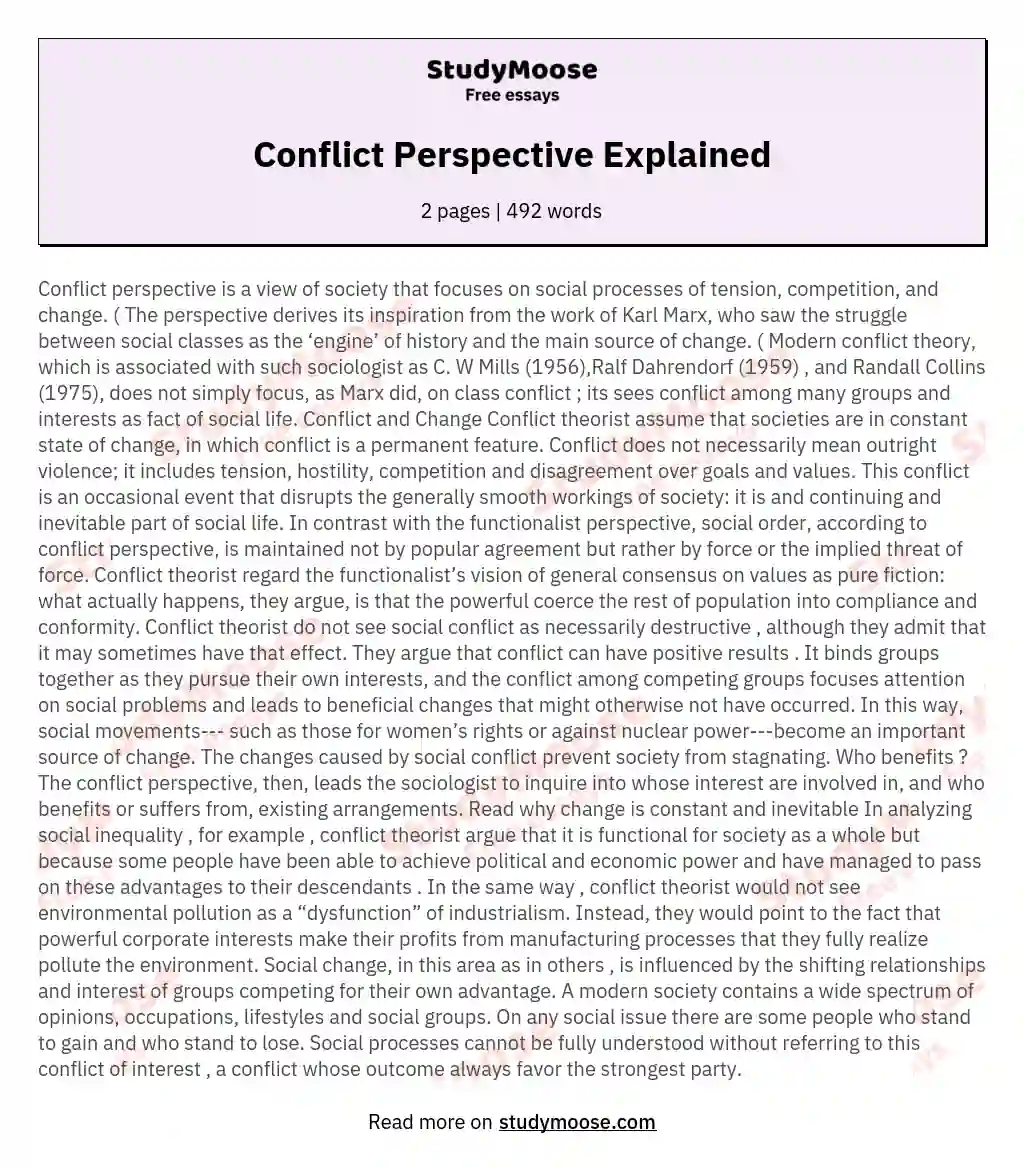 Conflict Perspective Explained essay