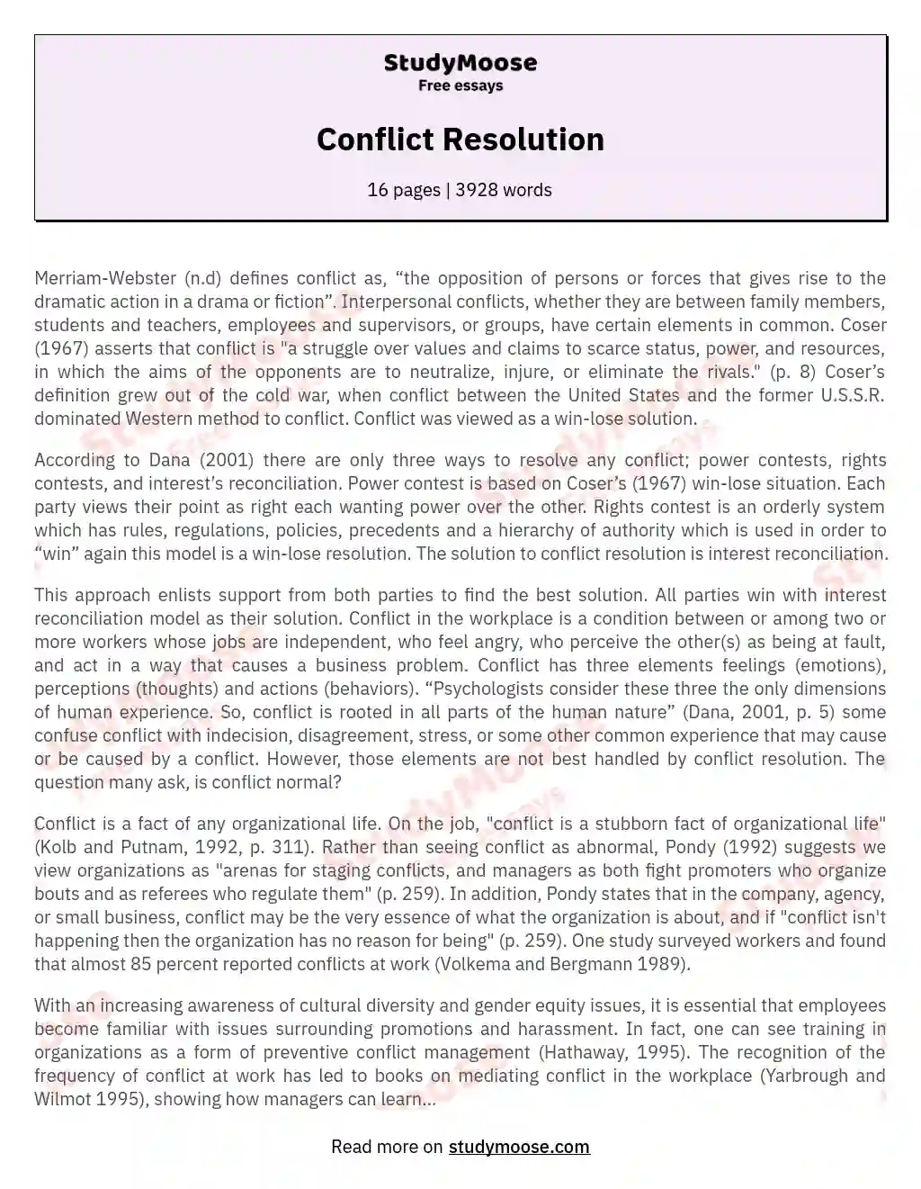 Conflict Resolution essay