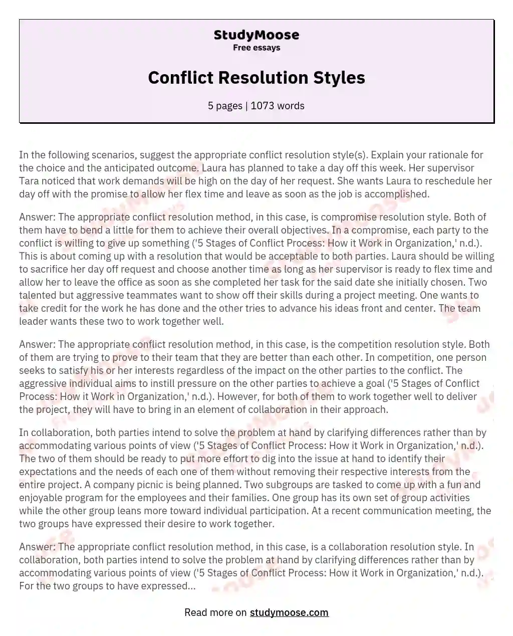 Conflict Resolution Styles