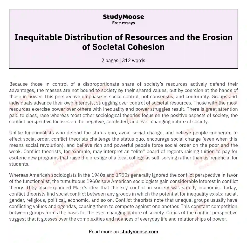 Inequitable Distribution of Resources and the Erosion of Societal Cohesion essay