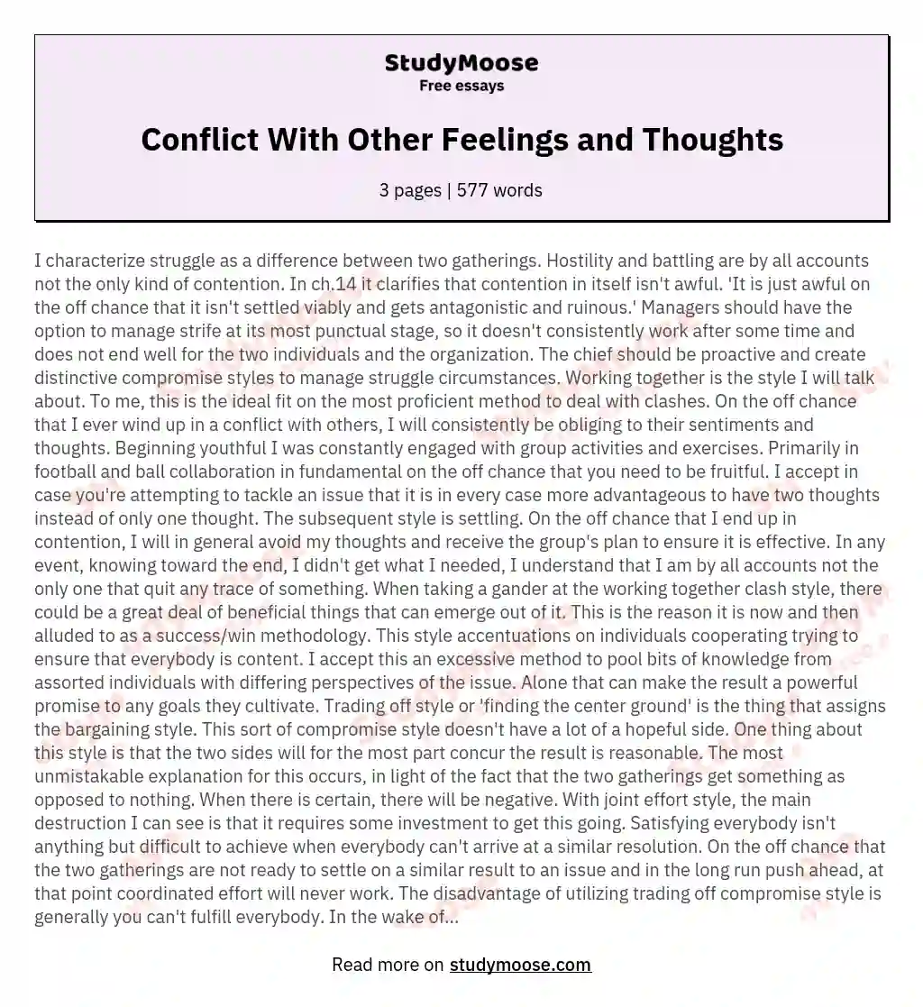 Conflict With Other Feelings and Thoughts essay