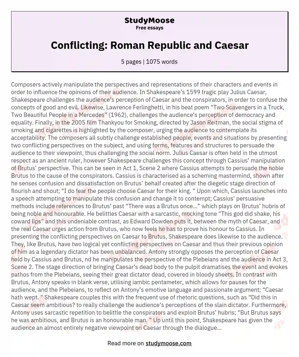 Conflicting: Roman Republic and Caesar essay