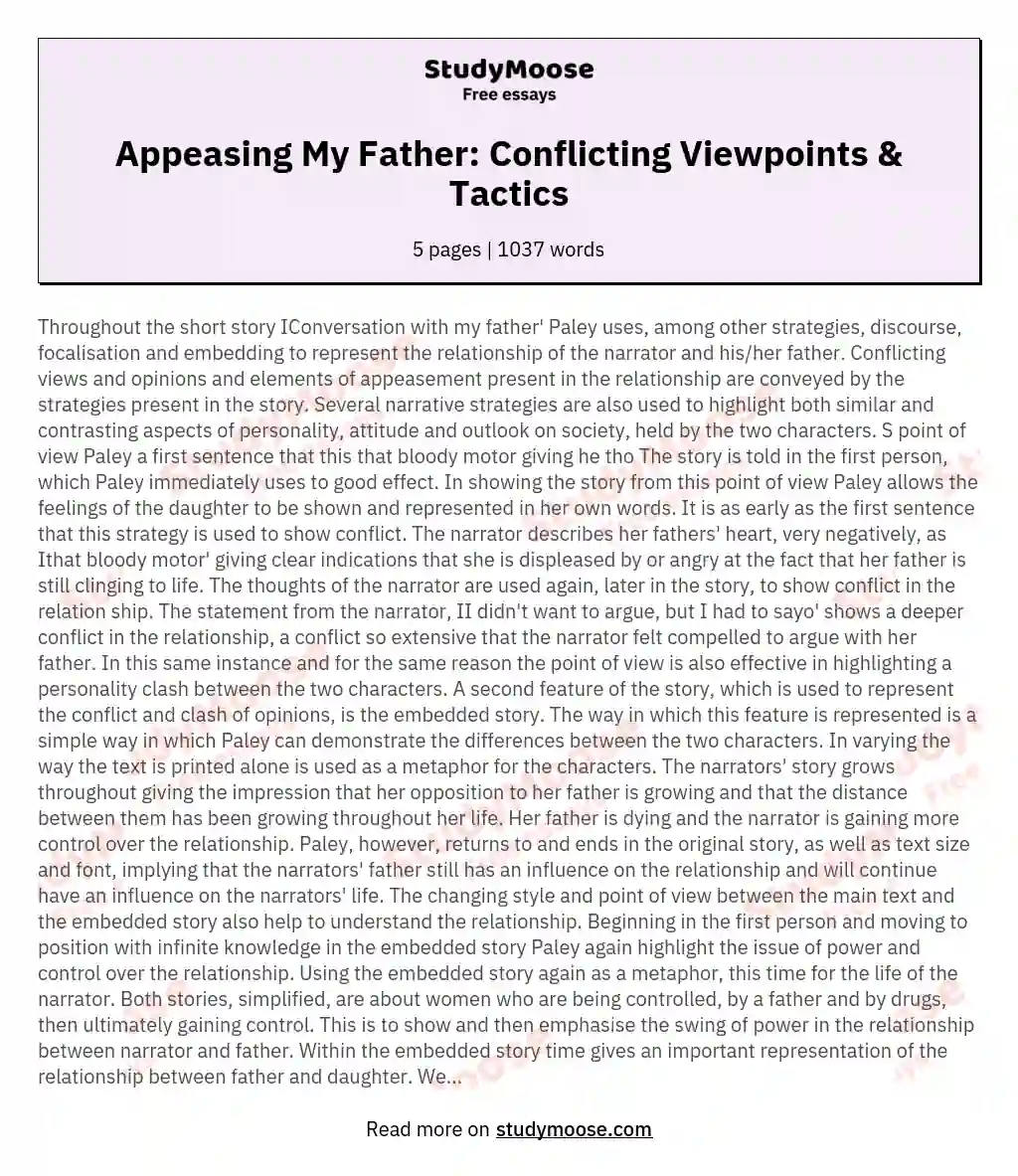 Appeasing My Father: Conflicting Viewpoints & Tactics essay