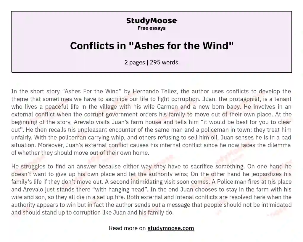 Conflicts in "Ashes for the Wind" essay
