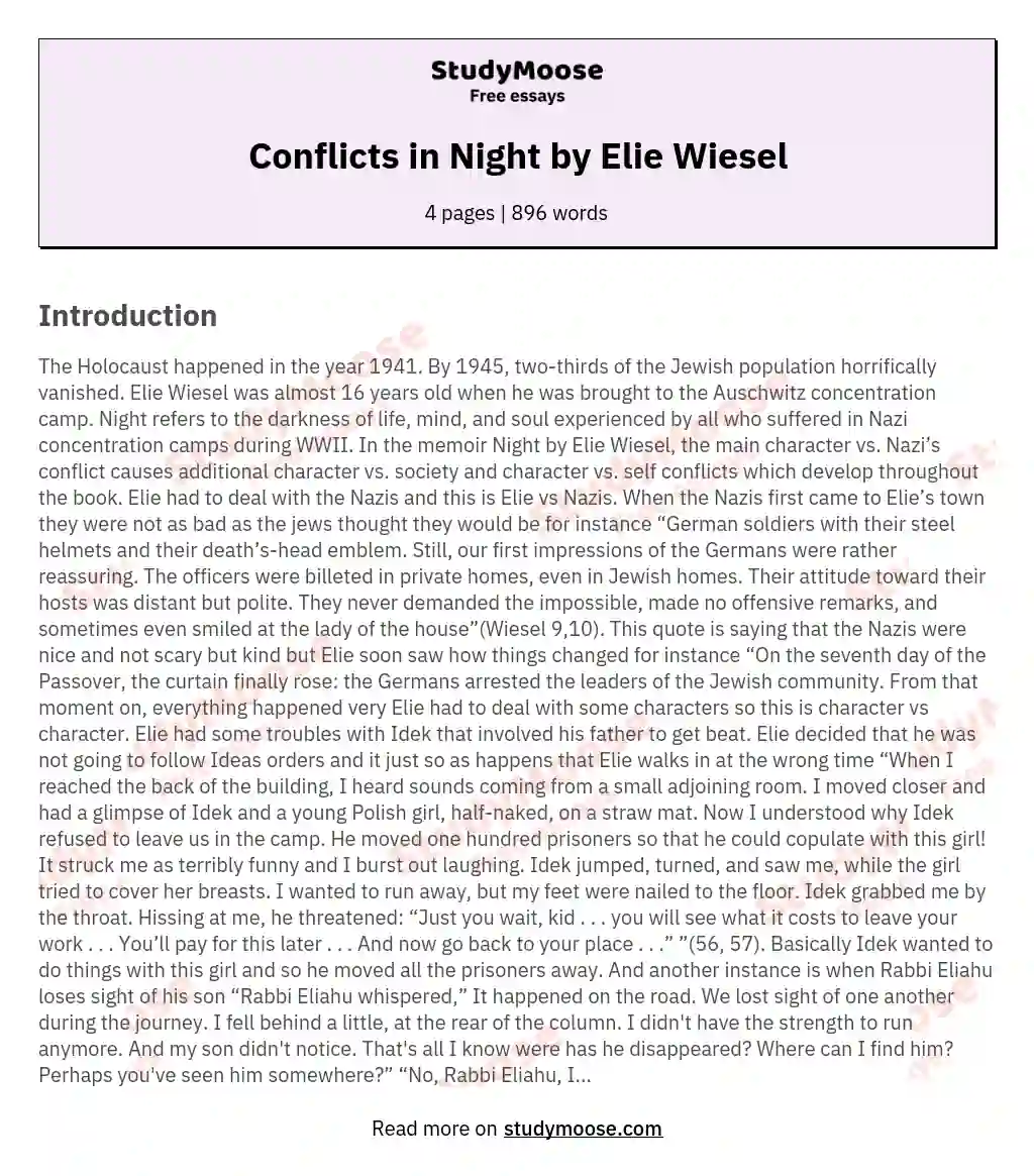 Conflicts in Night by Elie Wiesel