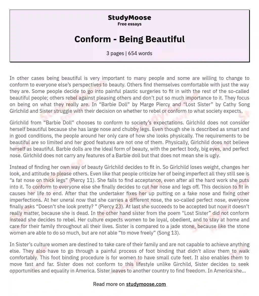 Conform - Being Beautiful essay