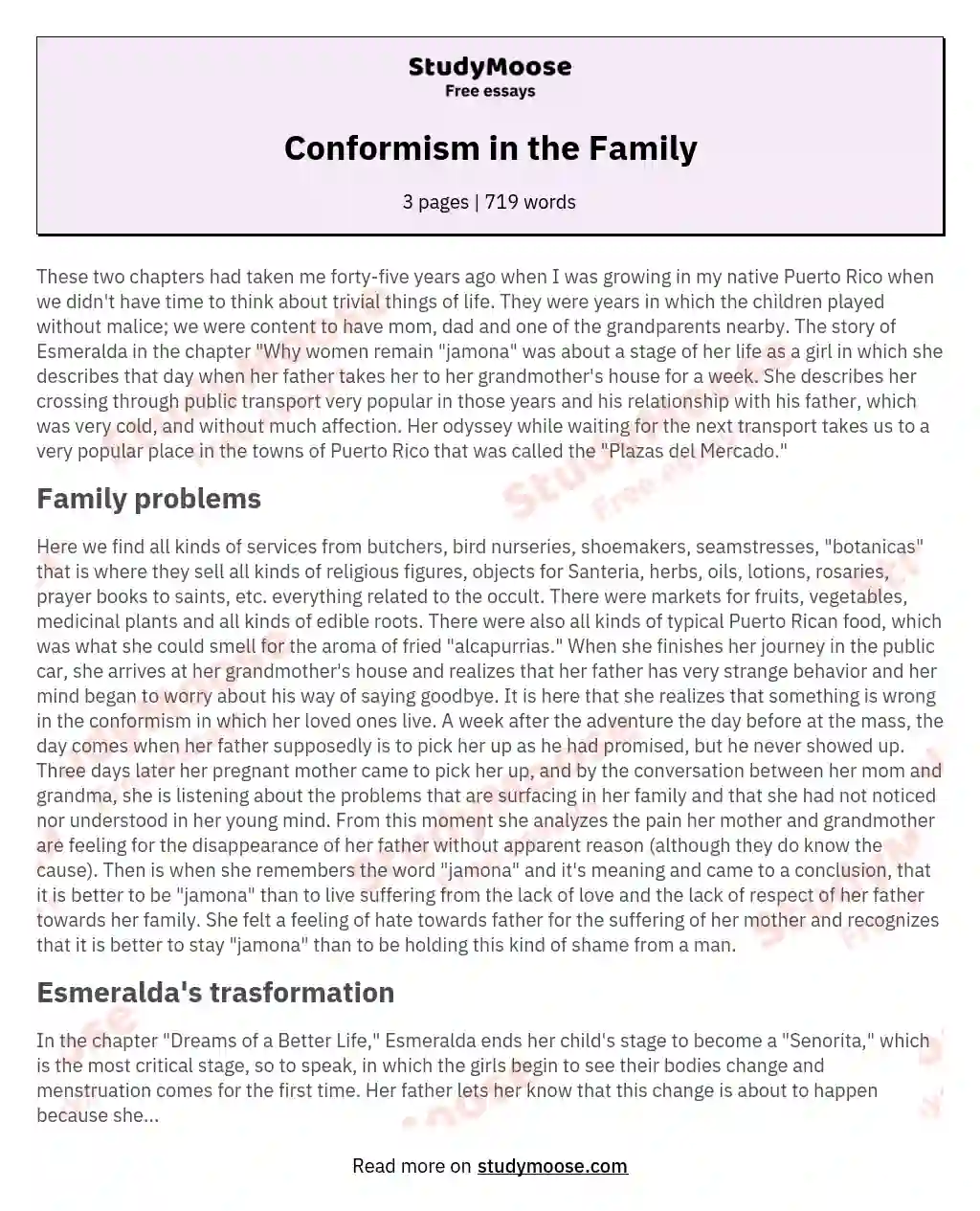 Conformism in the Family essay