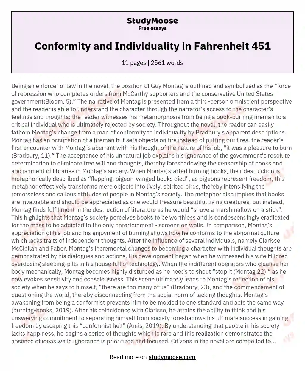 Conformity and Individuality in Fahrenheit 451