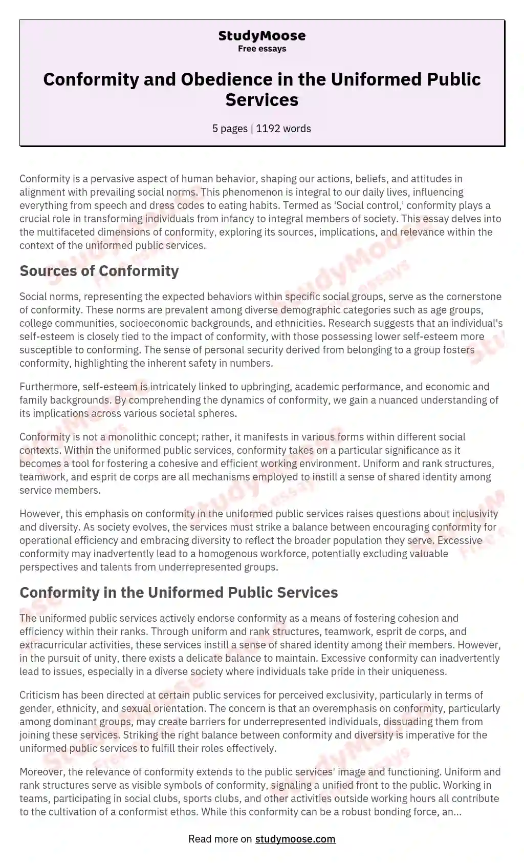 Conformity and Obedience in the Uniformed Public Services essay