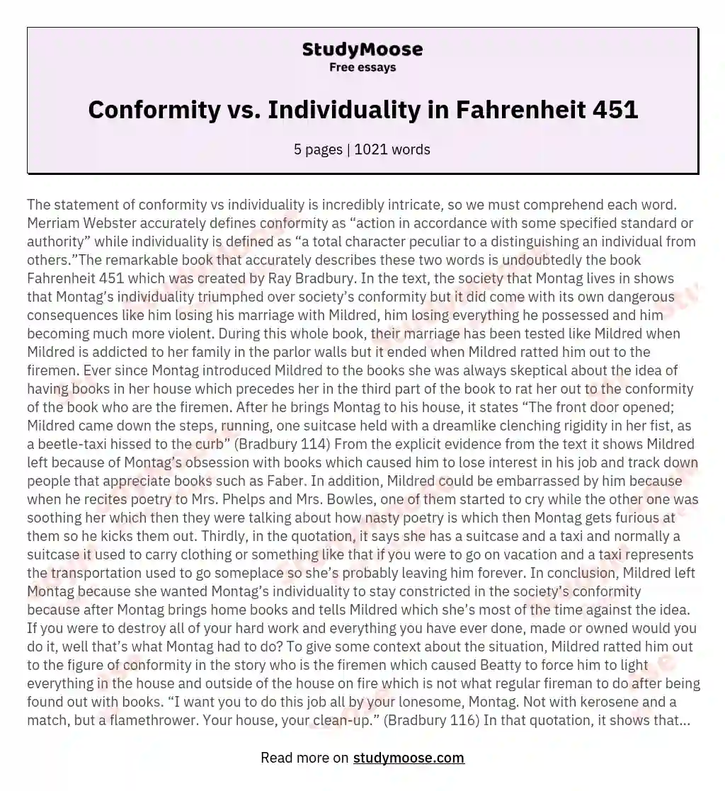 Conformity vs. Individuality in Fahrenheit 451