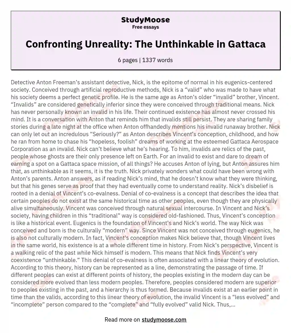 Confronting Unreality: The Unthinkable in Gattaca essay
