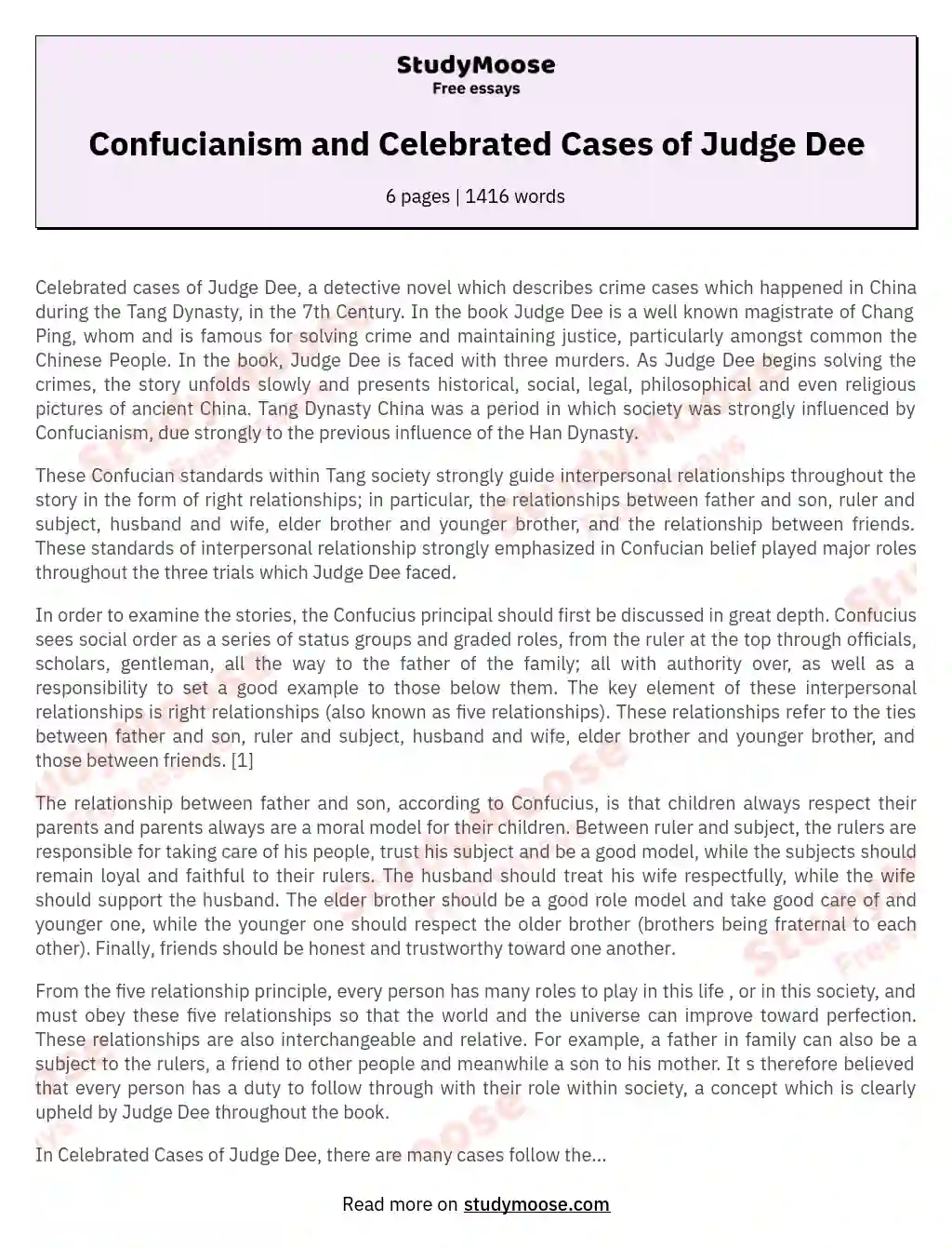 Confucianism and Celebrated Cases of Judge Dee