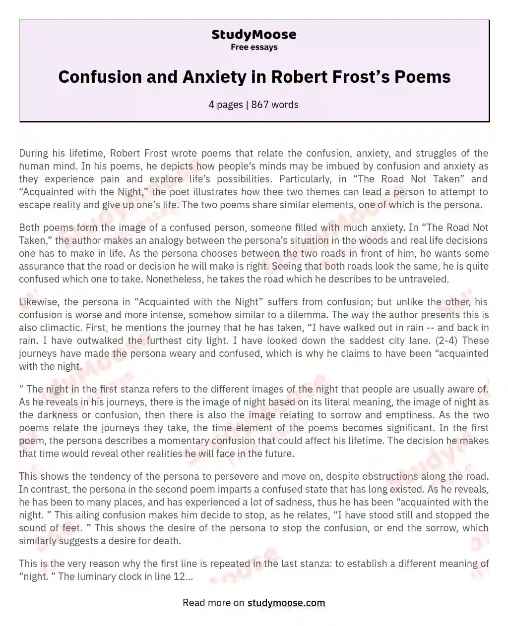 Confusion and Anxiety in Robert Frost’s Poems