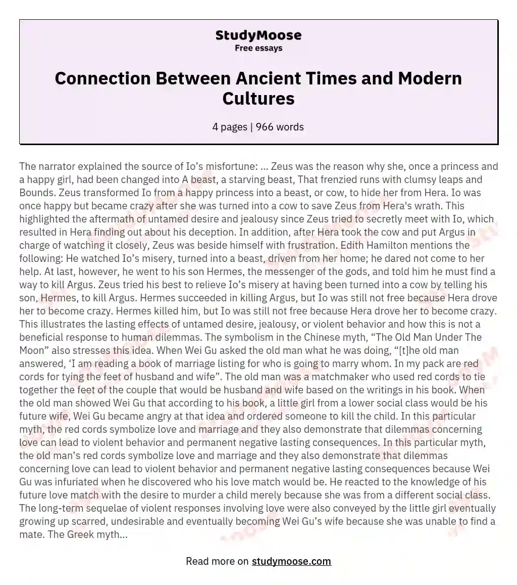 Connection Between Ancient Times and Modern Cultures essay
