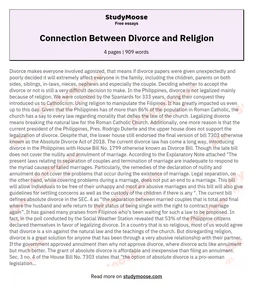 Connection Between Divorce and Religion essay