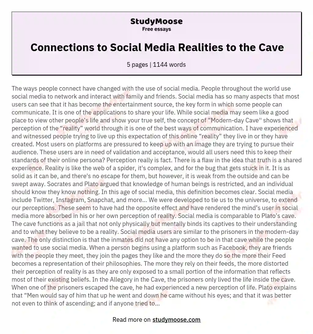 Connections to Social Media Realities to the Cave essay