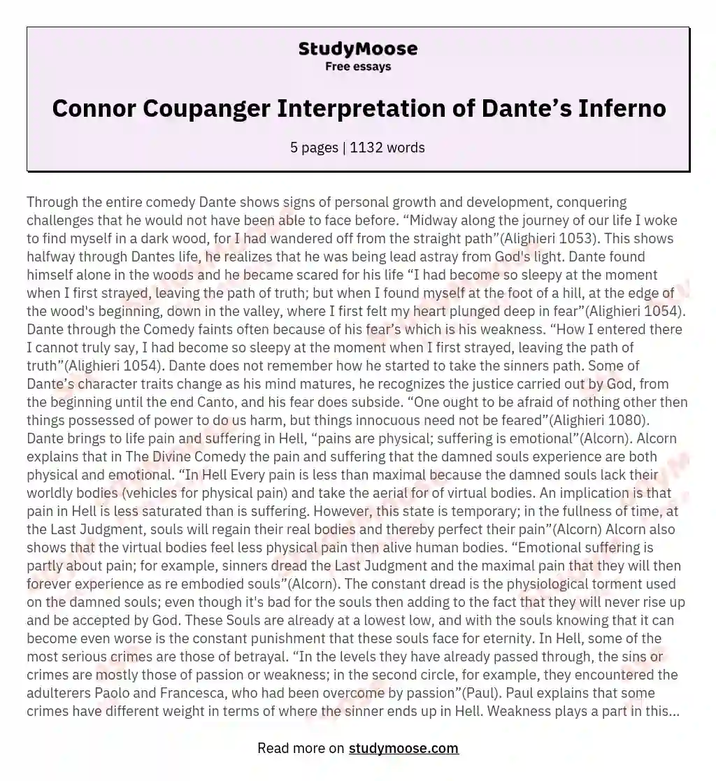 Connor Coupanger Interpretation of Dante’s Inferno essay