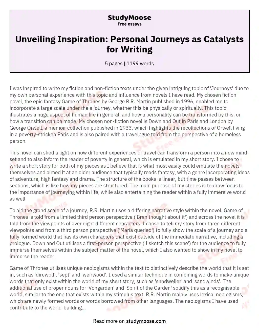 Unveiling Inspiration: Personal Journeys as Catalysts for Writing essay