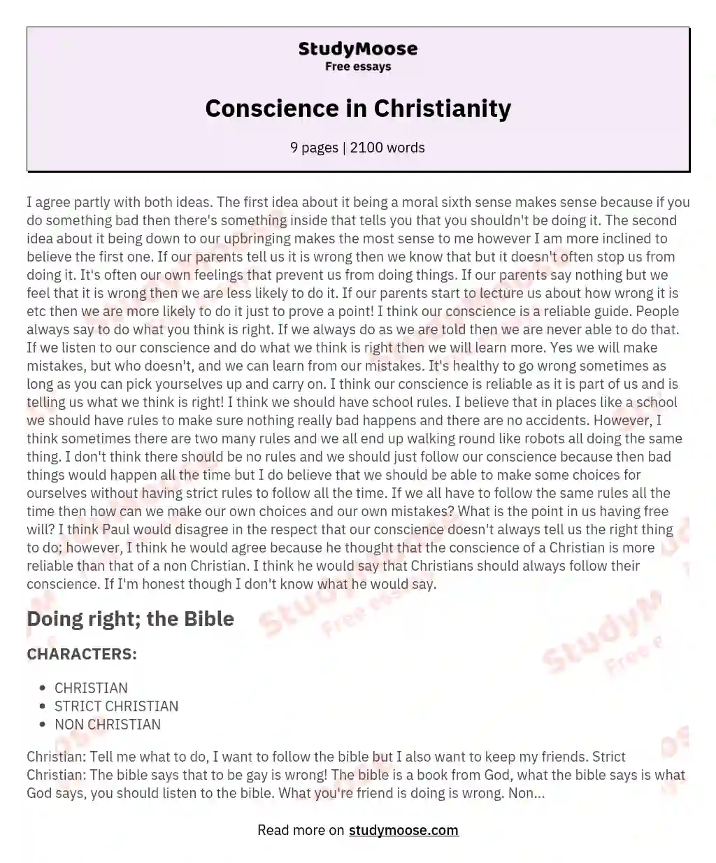 Conscience in Christianity essay
