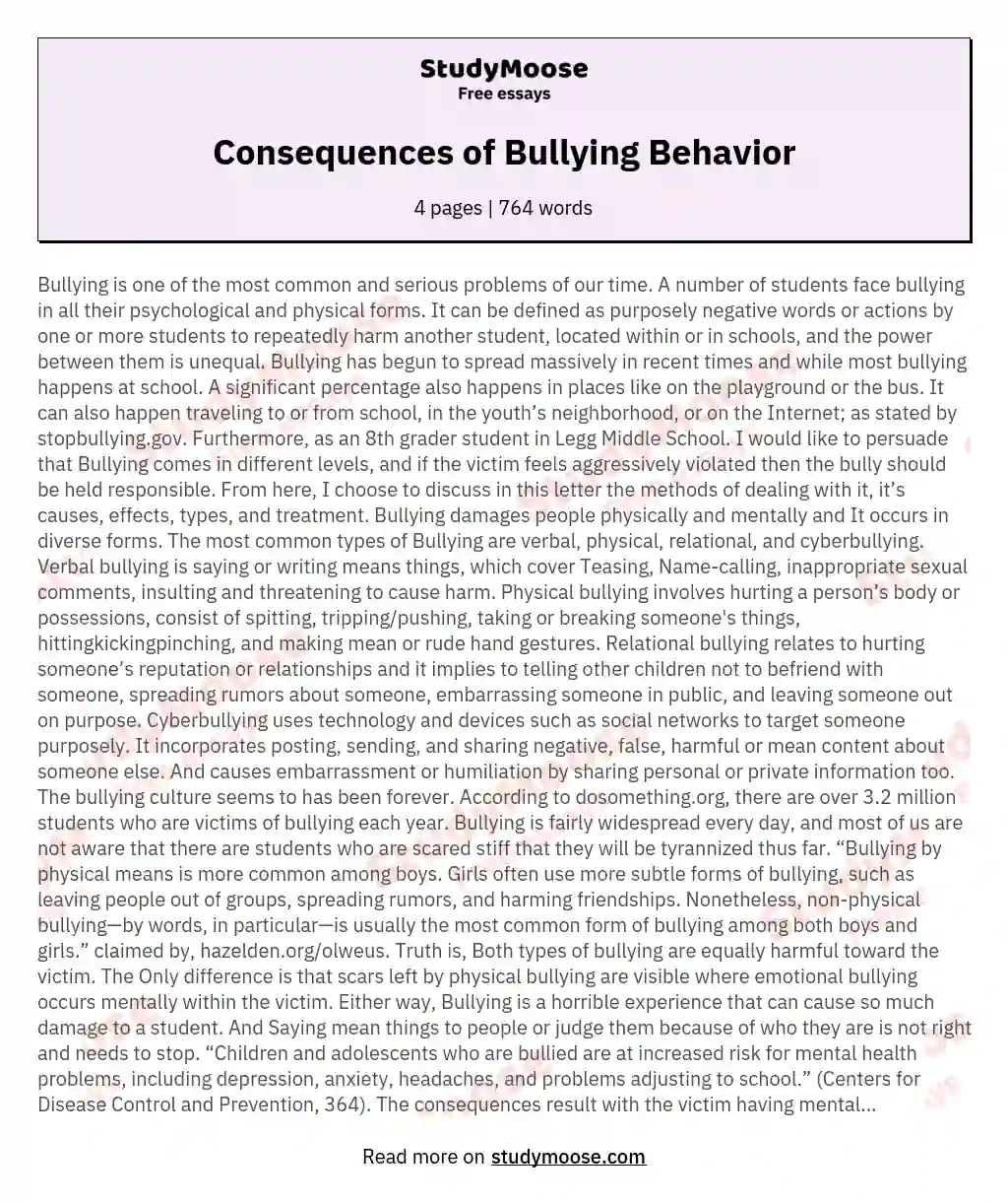 Consequences of Bullying Behavior essay