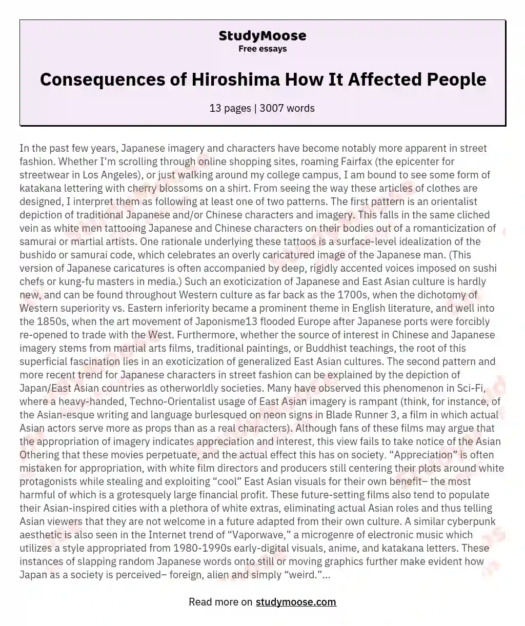 Consequences of Hiroshima How It Affected People essay