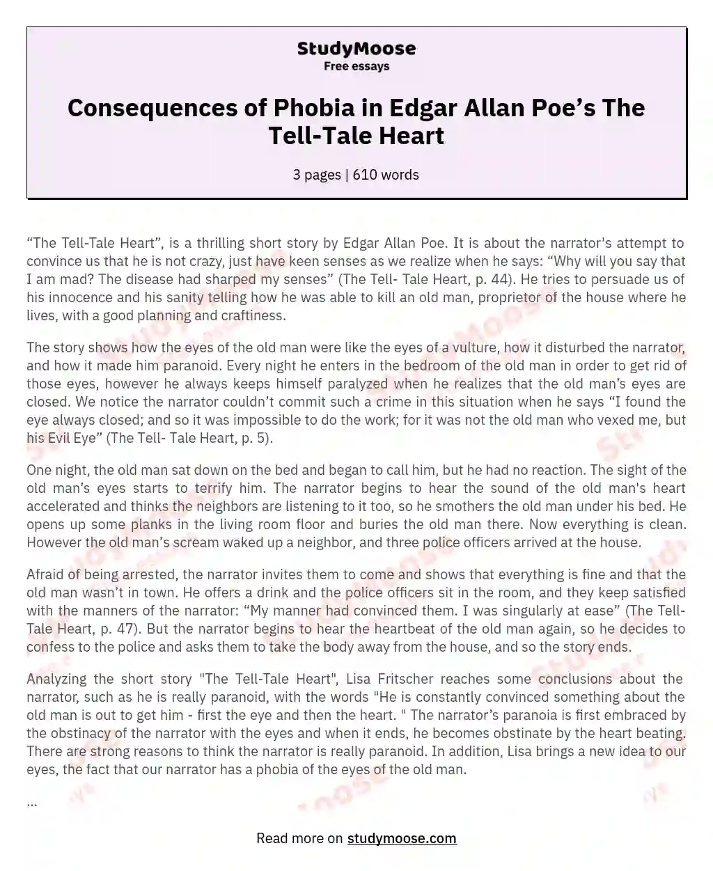 Consequences of Phobia in Edgar Allan Poe’s The Tell-Tale Heart