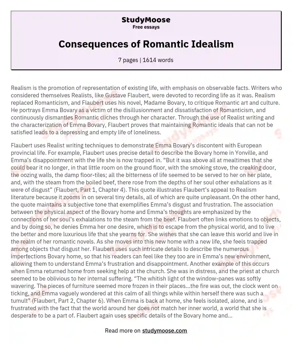 Consequences of Romantic Idealism