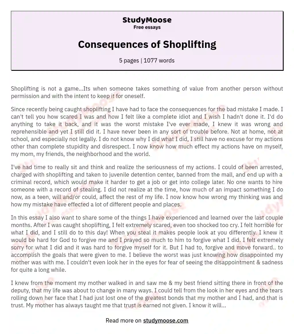Consequences of Shoplifting essay