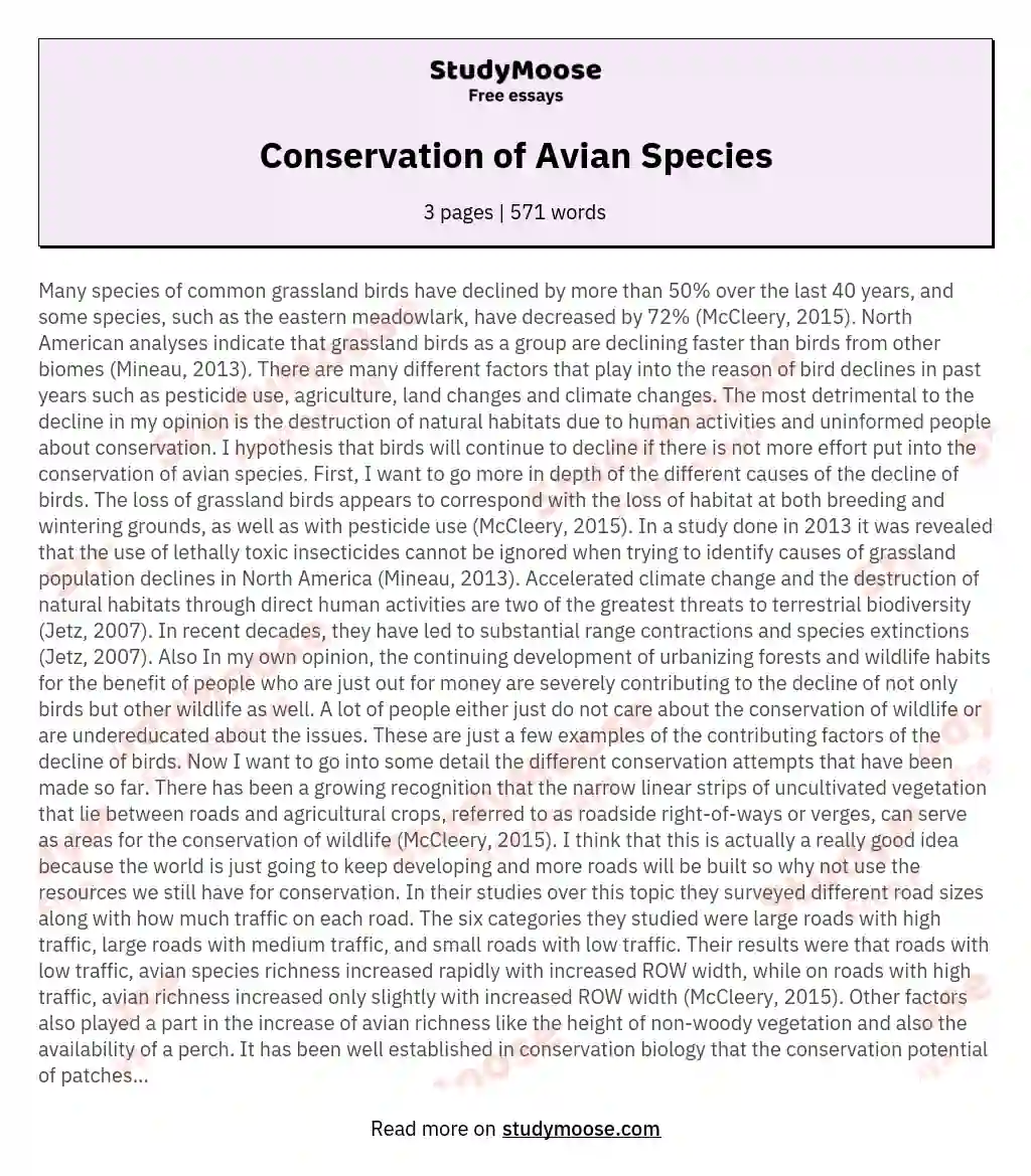 Conservation of Avian Species essay