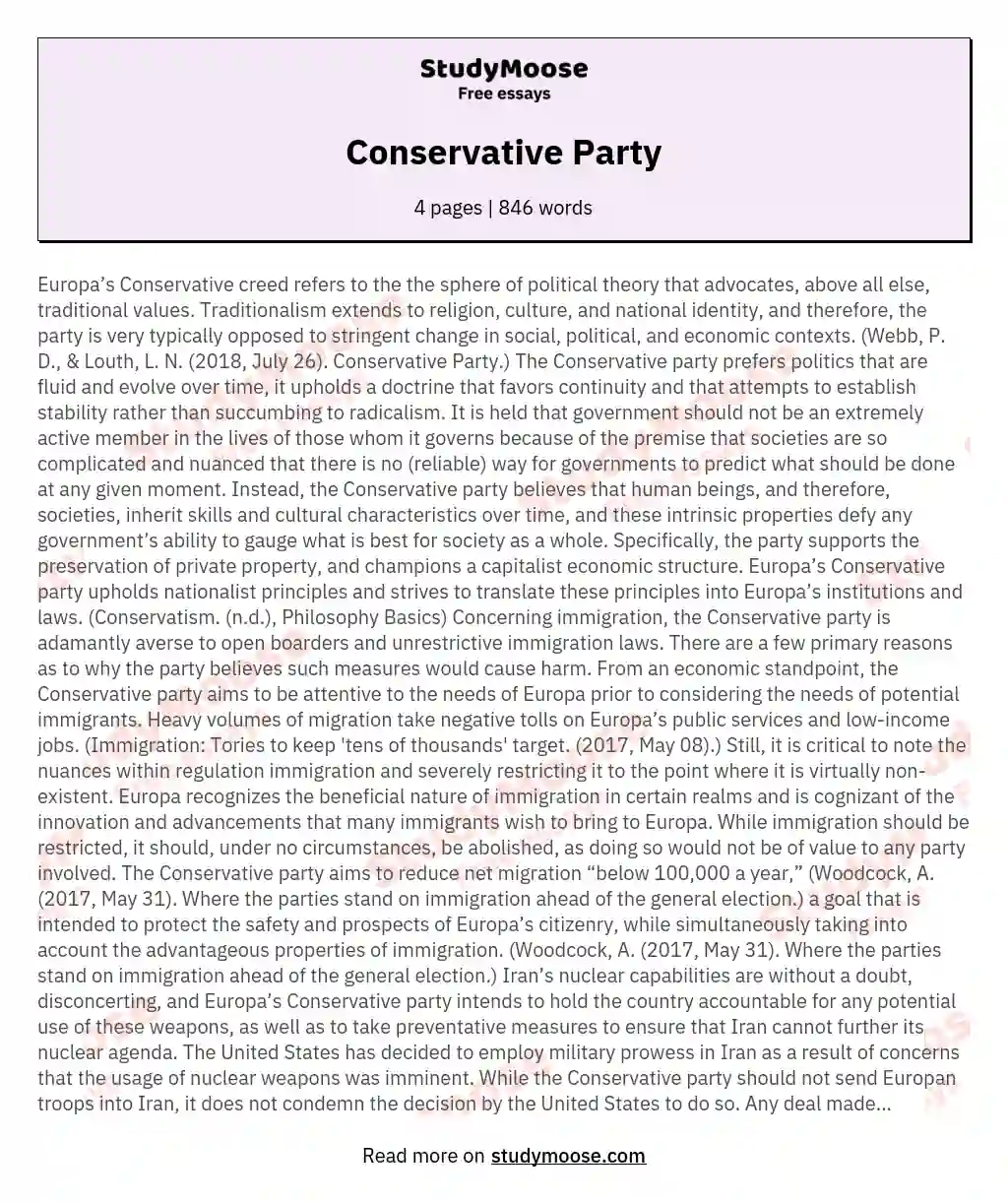 Conservative Party essay