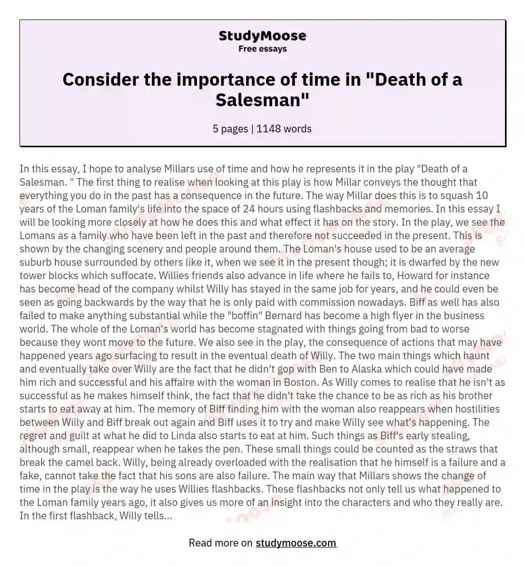 Consider the importance of time in "Death of a Salesman" essay