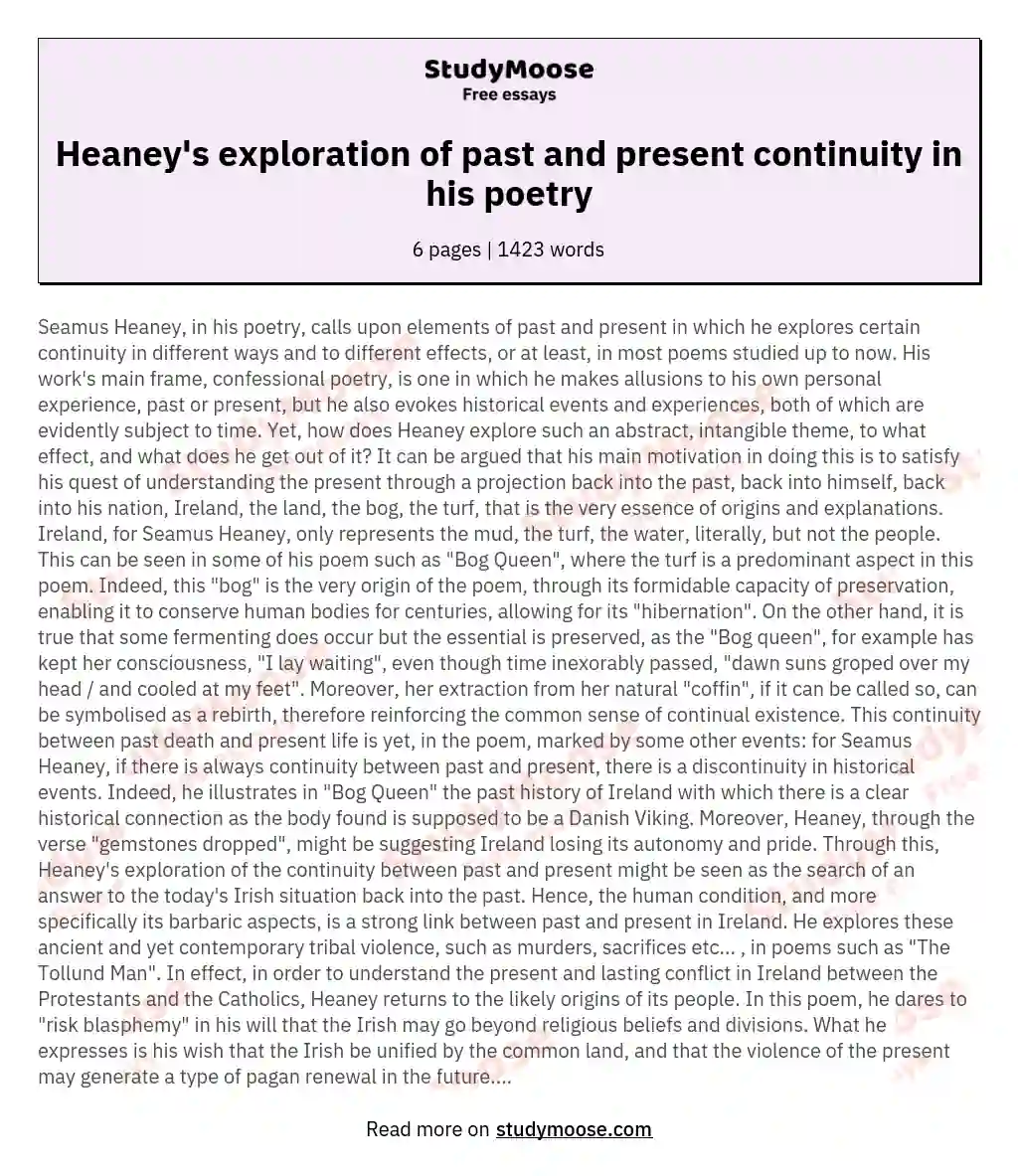 Heaney's exploration of past and present continuity in his poetry essay