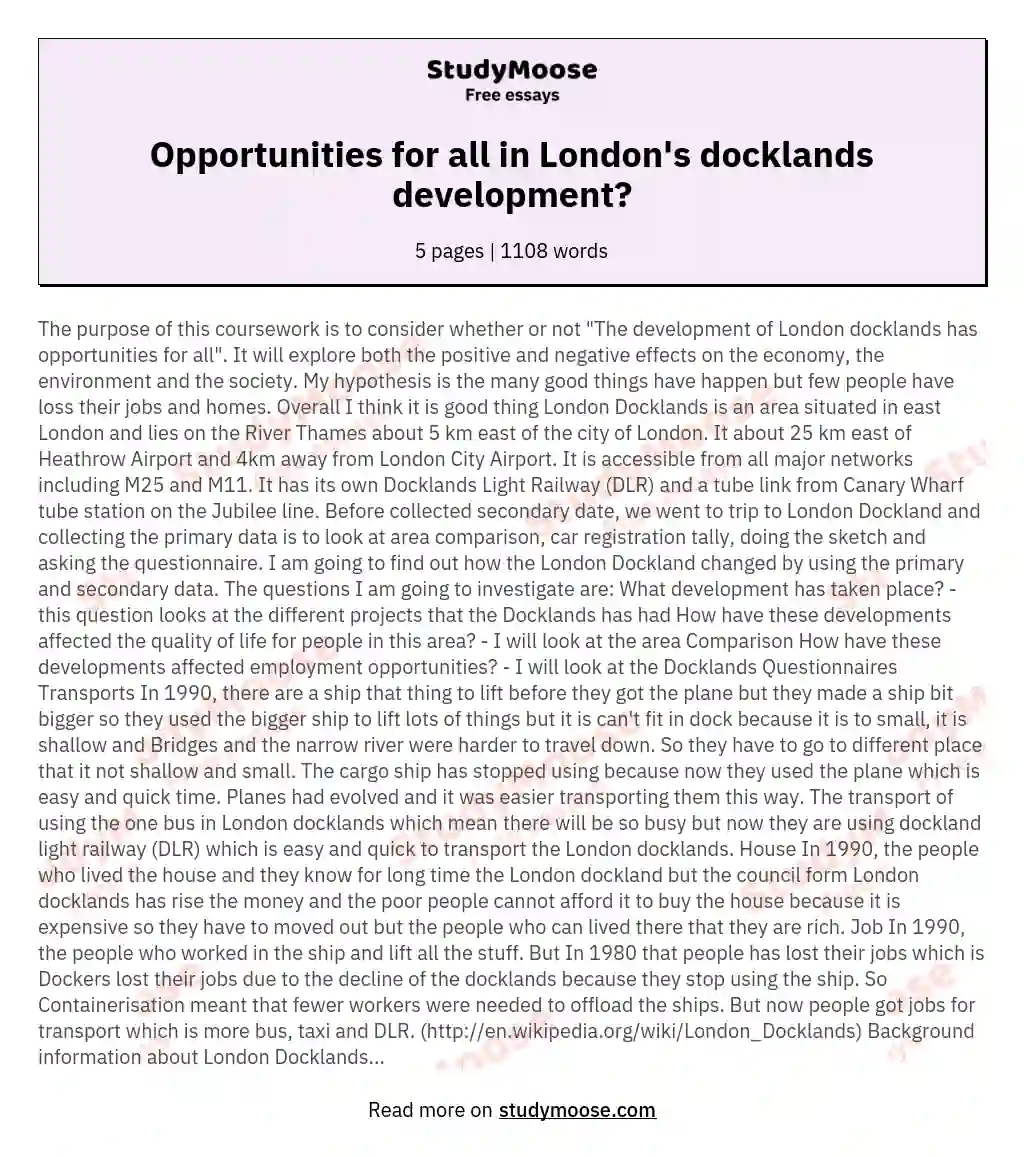 Opportunities for all in London's docklands development? essay