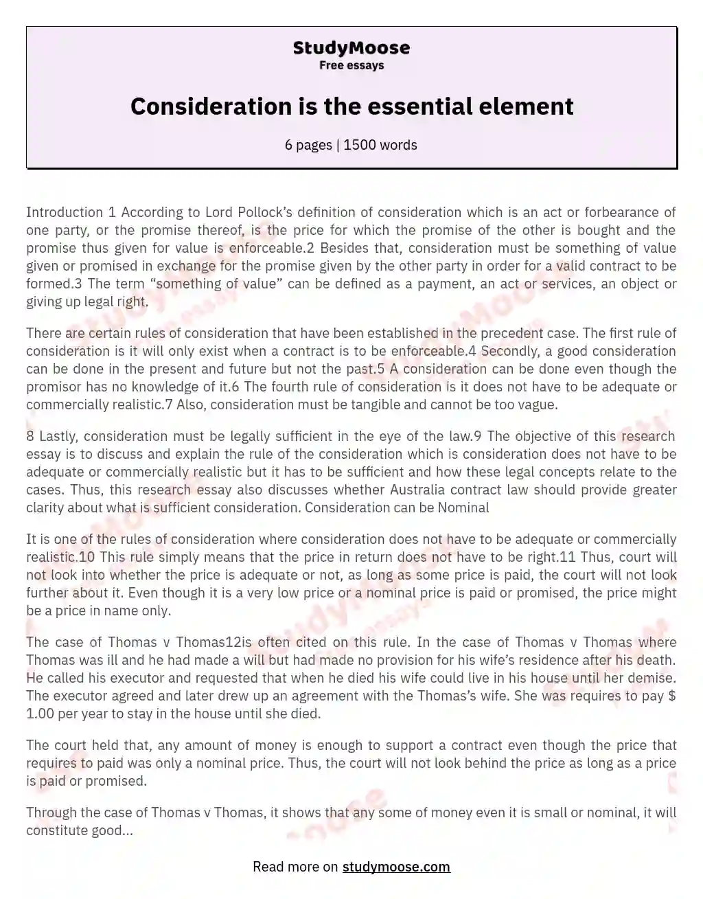 Consideration is the essential element essay