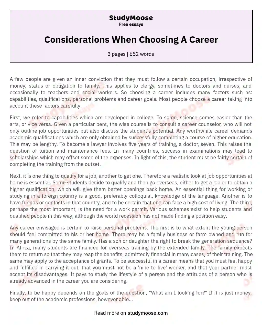 Considerations When Choosing A Career