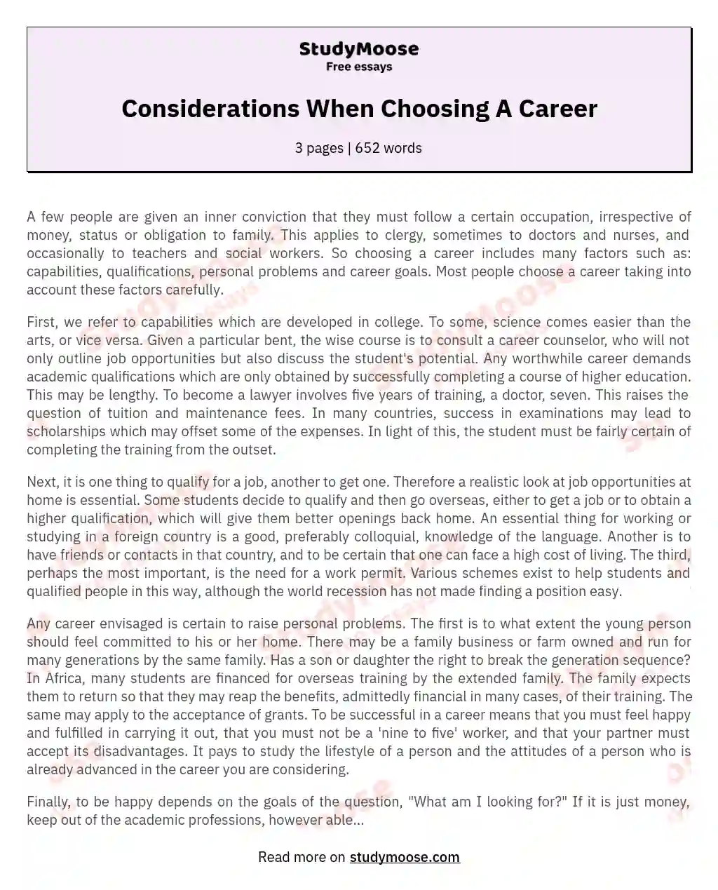 an essay choosing a career