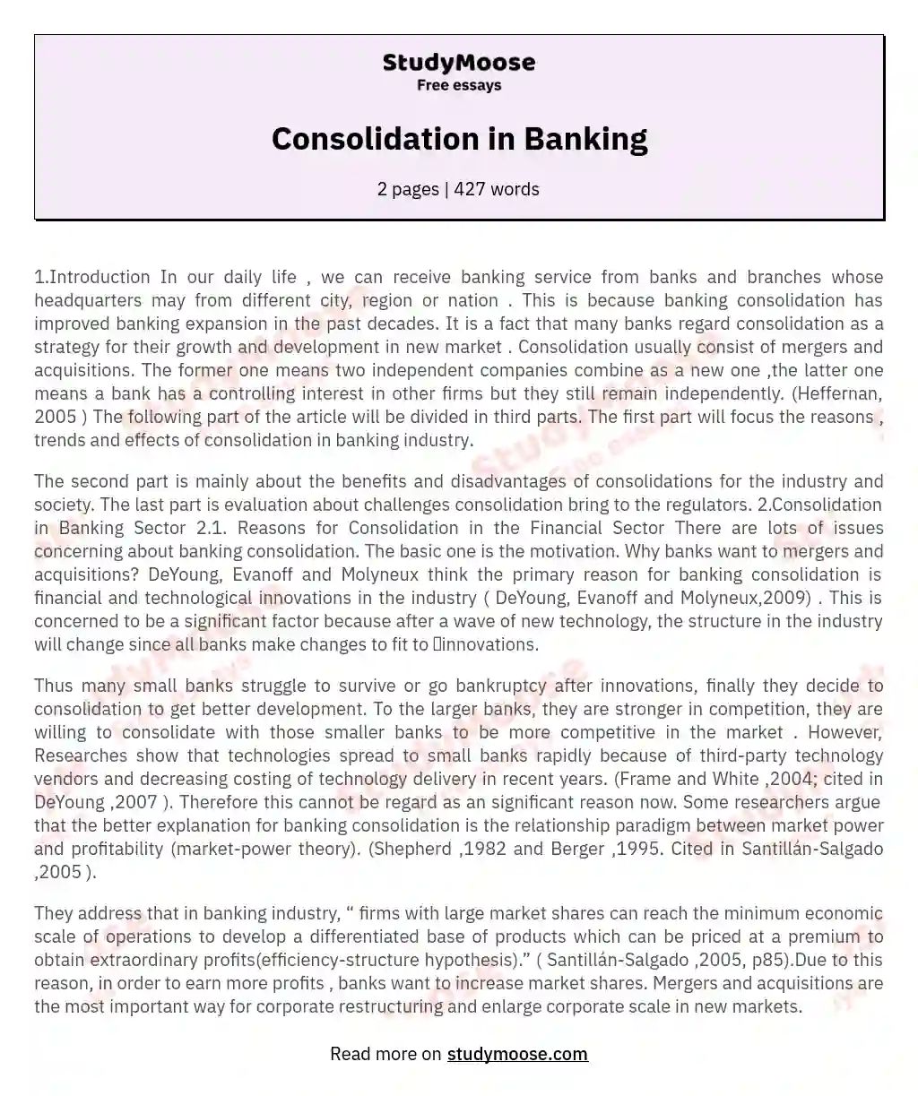 Consolidation in Banking essay
