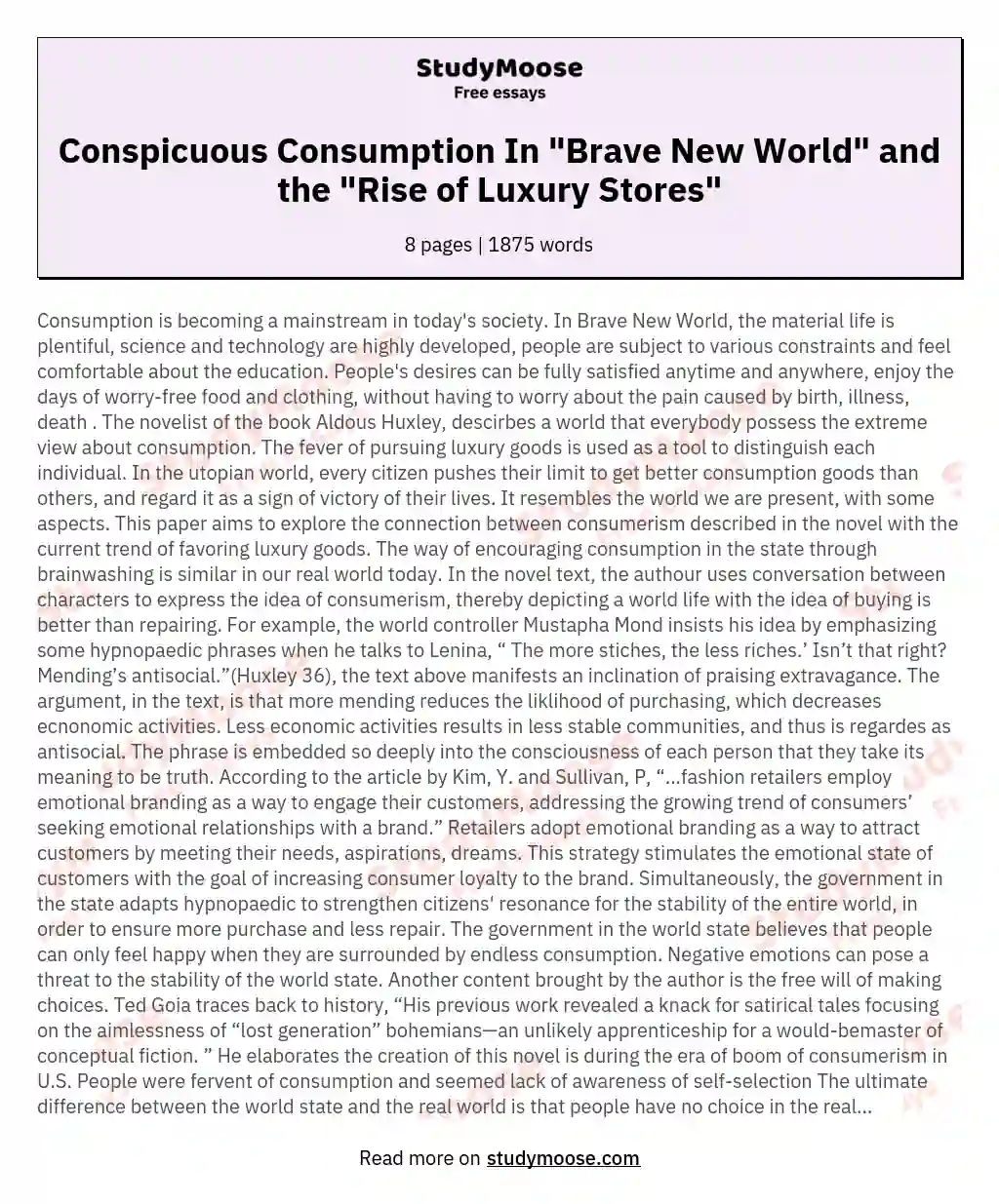 Conspicuous Consumption In "Brave New World" and the "Rise of Luxury Stores"
