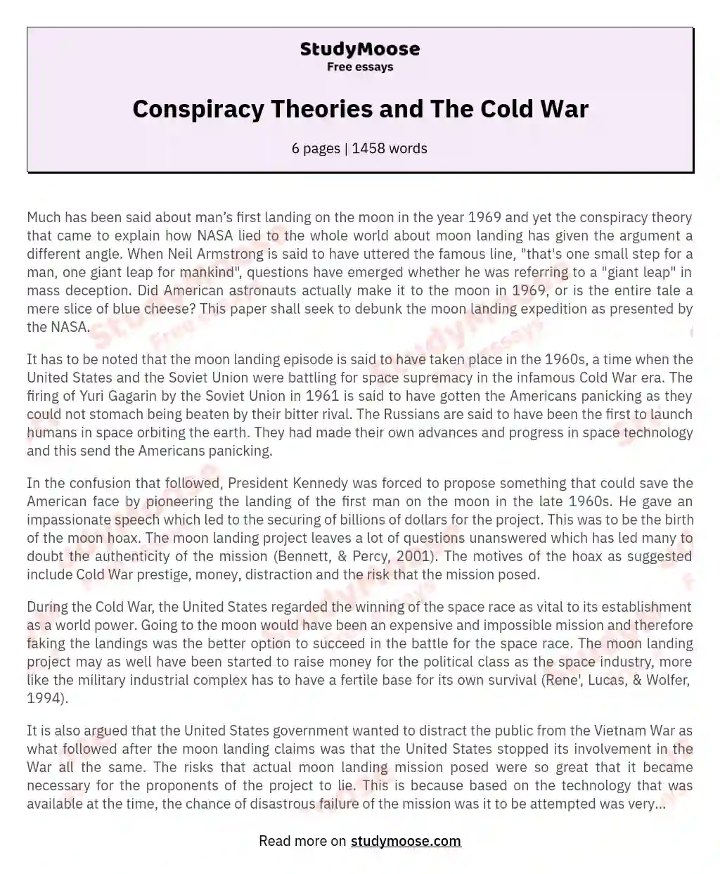 Conspiracy Theories and The Cold War essay
