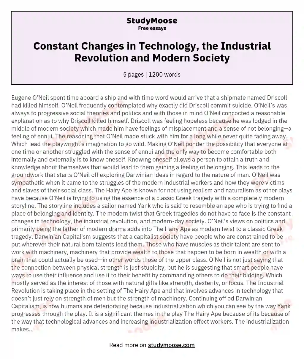 Constant Changes in Technology, the Industrial Revolution and Modern Society essay