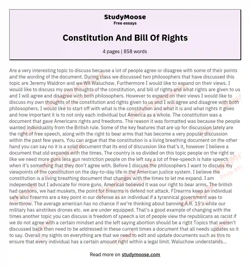 Constitution And Bill Of Rights essay
