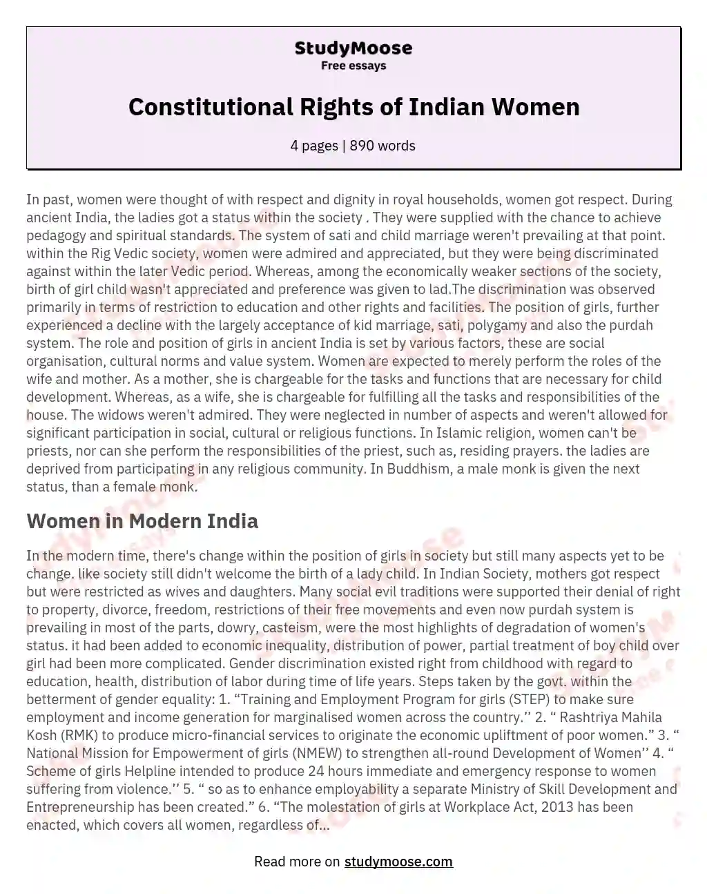 Constitutional Rights of Indian Women essay